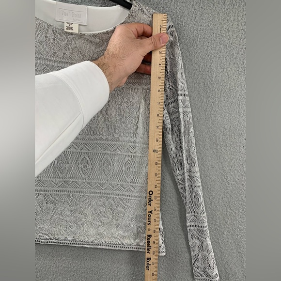 Vue Point Women S Long Sleeve Lace Croche Lined Metallic Gray Blouse Made in USA - Picture 9 of 14